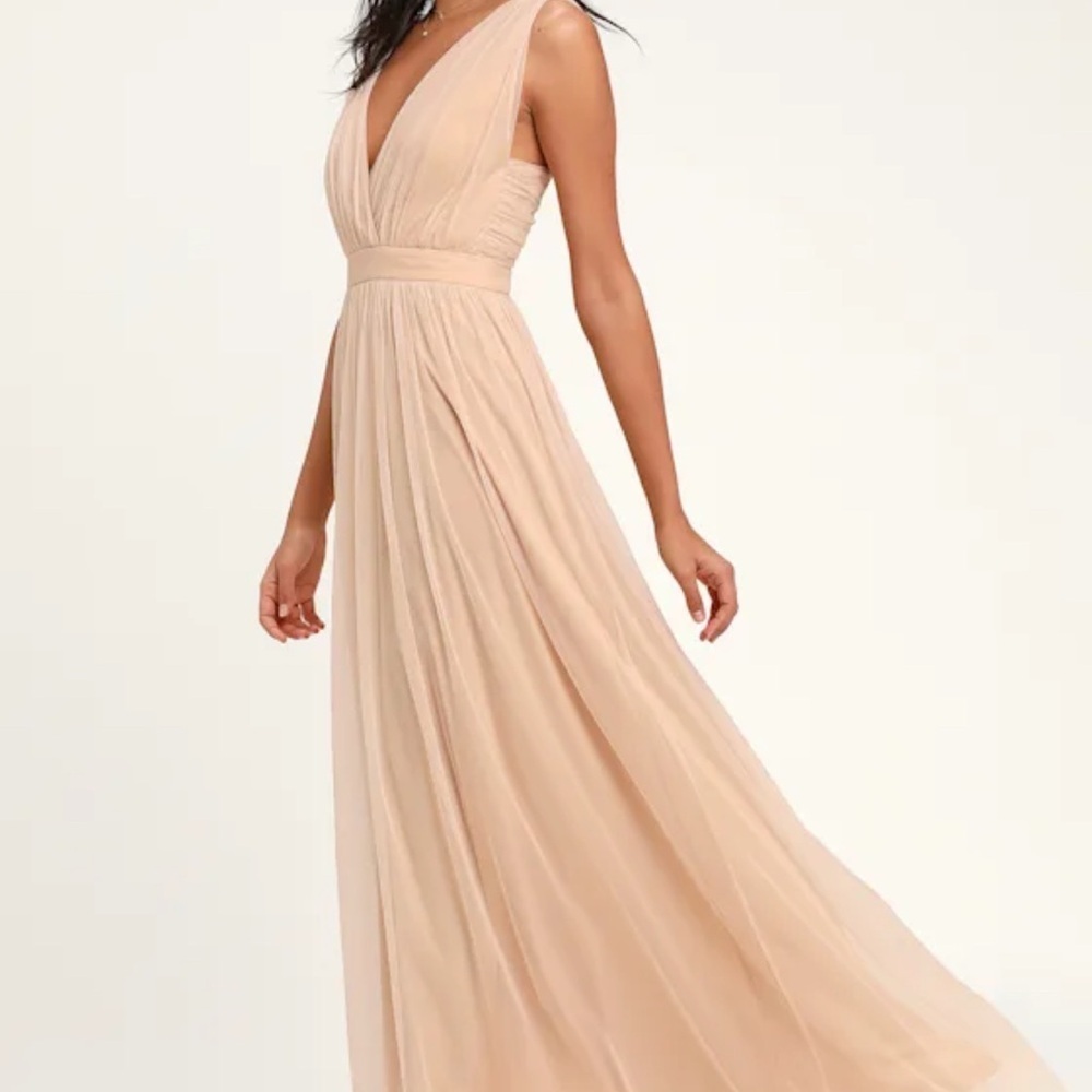 NWT! Lulus Romantic Moment Nude Mesh Maxi Dress Back Zip Lined Back Zip Size M